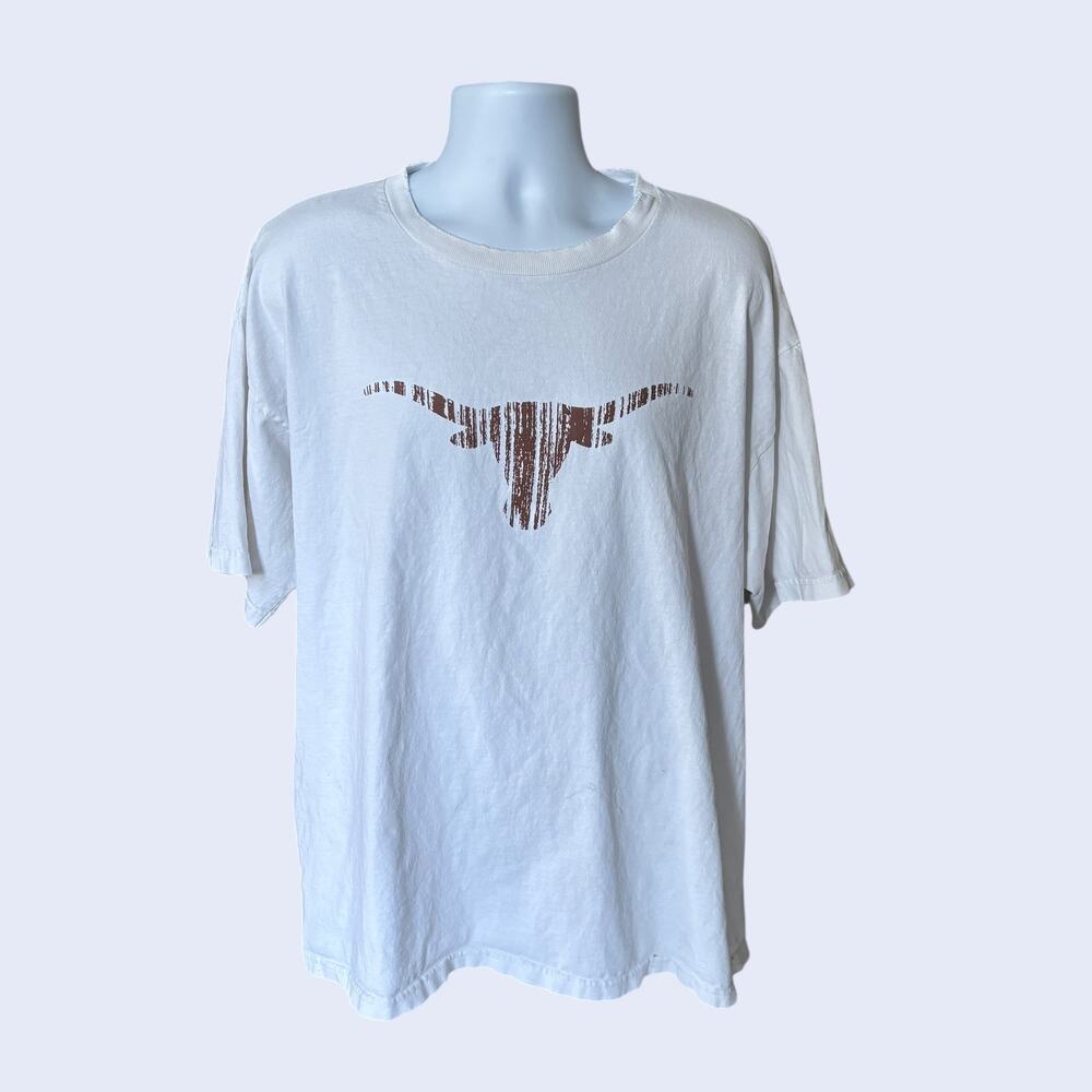 Union Made 2XL Western Longhorn Skull Graphic T-Shirt White